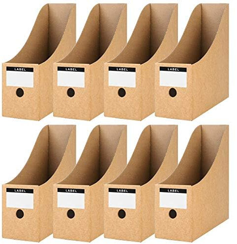 Koogel Zeitschriftensammler aus Kraftpapier, 8 Stück Stehsammler Pappe Zeitschriftenständer Aktenhalter für Datei Ordner Schreibwaren Bürobedarf