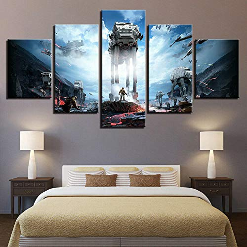 YUANJUN 3D Leinwanddrucke,Modulare Wandkunst Wandaufkleber,5 Teiliges Wandbild,Mit Rahmen,Größe 150 X 80 cm Leinwandbild, Wandbilder XXL Film Star-Wars Battlefront Spacecrafts