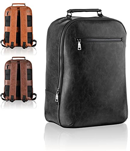 LOGAN & BARNES Herren Rucksack Leder vegan - Business Rucksack für Herren und Damen mit verstärkten Trageriemen - Laptop Rucksack BZW. Backpack - AMSTERDAM Edition (schwarz)