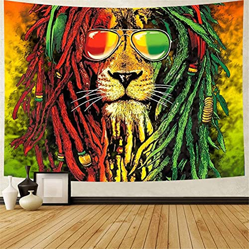 Simsant Rasta Rastafarian Tapestry Lion Head Bob Tapestry Wall Hanging Backdrop for Living Room Bedroom Dorm Psychedelic Decor Tapestry (90x84)