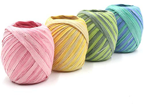 4 Rollen Raffia Bast Natur Bunt Bast Band Papier Craft Ribbon Craft Verpackung Papier Bindfäden Bast Papierband Naturbast Band Bast Geschenkband Für Basteldekoration,Geschenkverpackung,Weben,Bündeln