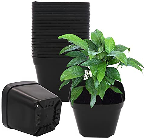 GGOUPTY Plastic Square Plant Pots 10 cm 25 Pcs Succulent Planter Nursery Pots for Flower Staring Seedling