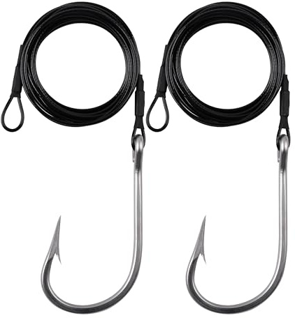 Fishing Shark Rig Big Game Edelstahl Angelhaken mit 181,4 kg Nylon beschichtetes Kabel Vorfach Takelage Surf Shark Angeln Rigs für Hai Thunfisch Salzwasser Angeln