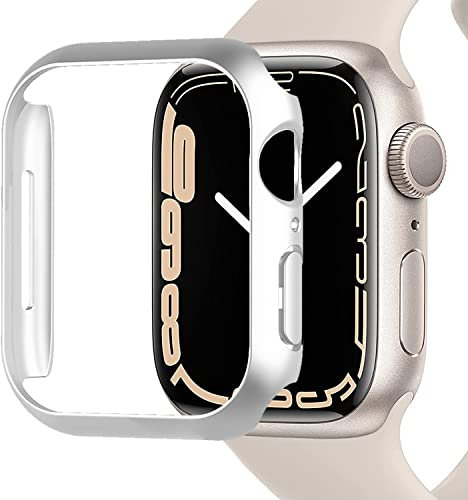 Miimall Kompatibel mit Apple Watch Series 8/7 41mm 45mm Hülle, Harter PC Schutzrahmen Ultradünne Kratzfest Stoßfest Schutzhülle für Apple Watch Series 8/7 41mm - Silber