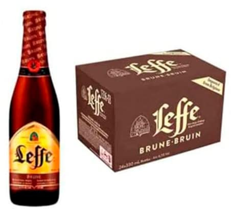 Leffe Brune, Pack 24 Botellas x 33 cl, Cerveza Belga, Brillante y Espuma Consistente, 6,5% Volumen de Alcohol