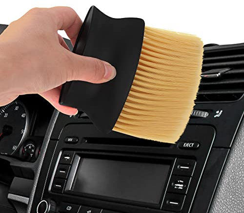 Cobee Car Detailing Brush, Car Cleaning Brushes Duster Soft Bristles Detailing Brush Dusting Tool Dust Removal Brush Dirt Dust Clean Brushes for Car Interior Exterior Leather Air Vents(Yellow)