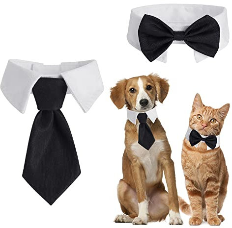cobee Fliege für Hunde und Katzen, verstellbar für Hunde Katzen Haustiere Hochzeit Fliege formelle Welpenfliege Smokingkragen Kostüm Krawatte Halsband Welpe Kätzchen Hochzeit Geburtstag Schwarz Weiss