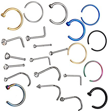 Vipomkowa Glue on Nose Studs C Shaped Nose RingsFalse 22 Nail Nose Mixed Stainless Steel Piercing Nose Ring Nose Set C Shaped Nose Jewelry Nose Ring Small Hoop