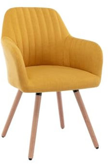 Vente-unique - Chaise avec accoudoirs - Tissu et Pieds Bois de hêtre - Jaune - Eleana - Salle à Manger - Scandinave