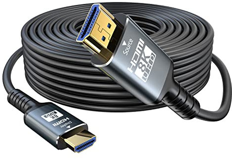 Eareyesail 8K HDMI-Kabel 2.1 15M, 48 Gbit/s Fiber HDMI 2.1 Kabel in Wall CL3 bewertet unterstützt 8K @ 60HZ/4K @ 120Hz, eARC Dynamic HDR, 3D, VRR kompatibel für PS5/PS4/X-Box/Roku TV. /RTX30 80/3090.