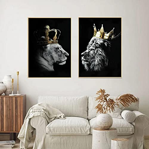 UGZDEA Löwe Leinwand Bilder, Schwarz Weiß Löwe und Löwin Poster Tierbilder Modernes Wohnzimmer Schlafzimmer Home Decor - Ohne Rahmen(B,2x70x100cm)