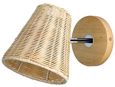 Schindora Rattan -Wandleuchte, handgespüterer Rattan -Bambus -Lampenschirm mit Holzlampenbasis Wandleuchten für Schlafzimmer, Wohnzimmer, Balkon, Durchgang (Glühbirne ist nicht enthalten)
