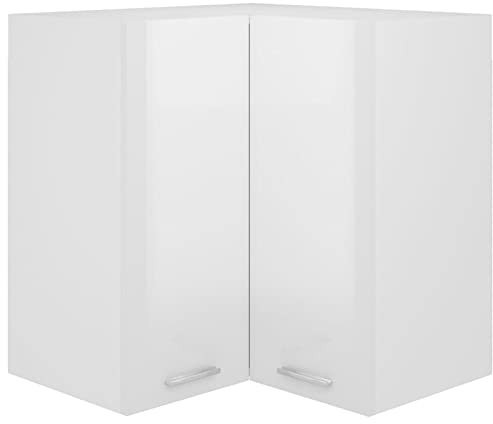 Keketa Hängender Eckschrank Indoor Küchenschrank Wand Stauraum Regal Schrank Küchenmöbel Hochglanz Weiß 57x57x60cm Engineered Holz