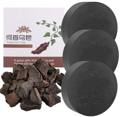 Fallopia Multiflora Shampoo Bar 3PCS for Black & Thick Hair, He Shou Wu Shampoo Soap, Deeply Cleanses the Scalp/Hair, Promotes Growth and Prevents Hair Loss