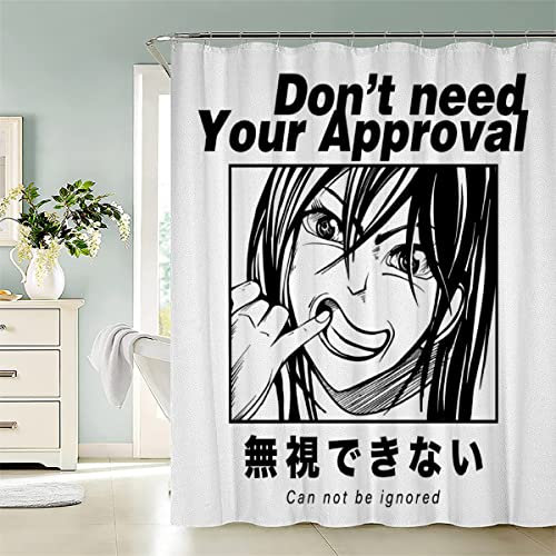 Rideau de Douche 180x180 Mangas Rideau de Douche épaissi Anti Moisissure 3D Imprimé Tissu Imperméable Polyester Dessinés à La Main Dessin Animé Kawaii Rideaux de Douche Lavable Machine avec 12 Anneaux