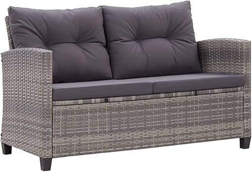 KOIECETA Gartensofa 2-Sitzer mit Kissen Lounge Sofa Gartenmöbel Gartenbank Bank Rattansofa Balkon Terrasse Garten124cm Poly Rattan (Grau)