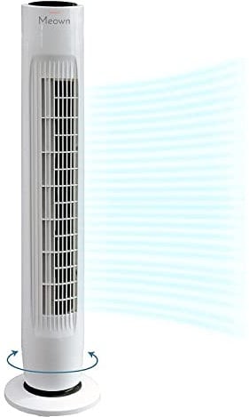 Meown 31'' Tower Fan with Remote | Bladeless White Floor Fan | 90° Oscillation | 3 Speeds | 2 Modes | Quiet Cooling | 7-Hour Timer | Ideal for Home & Office