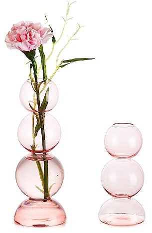 Hewory Kleine Vasen für Tischdeko: Rosa Vase Glas Bubble Vase, Modern Vasen Deko Aesthetic Vasen Klein Tischdeko, Mini Vasen Set Kleine Glasvasen Rund Kugelvase für Deko Wohnzimmer Hochzeit Room Decor