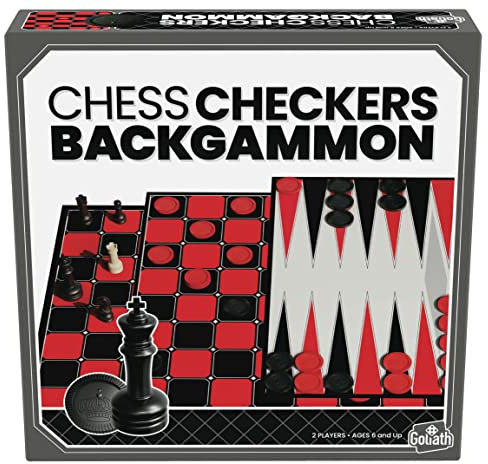 Goliath Schach, Dame & Backgammon, 3-in-1-Set mit Klassischen Brettspielen für 2 Spieler, Gesellschaftsspiele für Kinder ab 6 Jahren