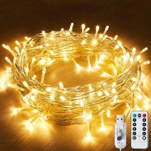 LITYBY Fairy Lights USB Powered,13M/42ft 120 LED Christmas Lights Waterproof, with 8 Modes Remote Control Fairy Lights Indoor/Outdoor for Bedroom,Garden,Party,Wedding,Christmas Decorations(Warm White)