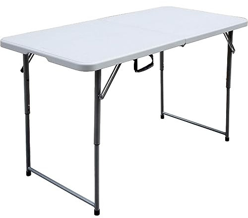 Alextend Klapptisch, 121,9 x 61 cm, tragbarer Kunststofftisch, höhenverstellbarer Klapptisch für Partys im Innen- und Außenbereich, Picknick und Camping (Weiß)