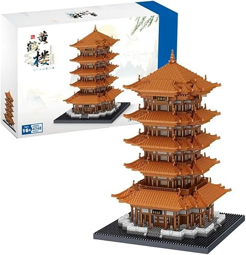 La Tour de la Grue Jaune Architecture Maquette, 4748 Pcs Mini Nano Blocs, Set de Construction et Modèle de Collection pour Adultes, Enfants, Non Compatible avec Lego