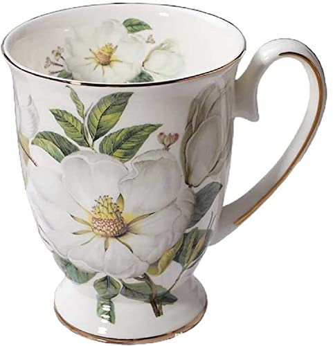 VollfitYYu Tasse à café en porcelaine - 300 ml - Motif floral - Tasse à thé avec poignée - Tasse à lait - Tasse à cacao - Pour la maison, le bureau, le café (fleurs en laine de bois)