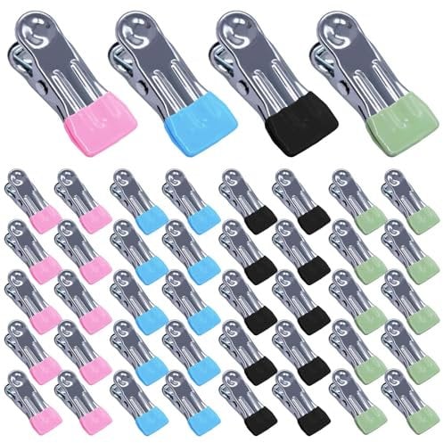 TETEWEVER 40 Pièces Pinces à Linge en Acier Inoxydable, Epingle a Linge, Metal Pince a Linge pour vêtements, Serviettes, Chaussettes, Photos, Collations -Assorties Bleu, Noir, Vert, Rose