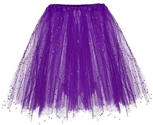 KBOPLEMQ Costume da carnevale da donna in tulle, 2024, vestito da sera con paillette, minigonna, costume da carnevale, tutù, costume da carnevale, costume da anni '50, O viola, Einheitsgröße