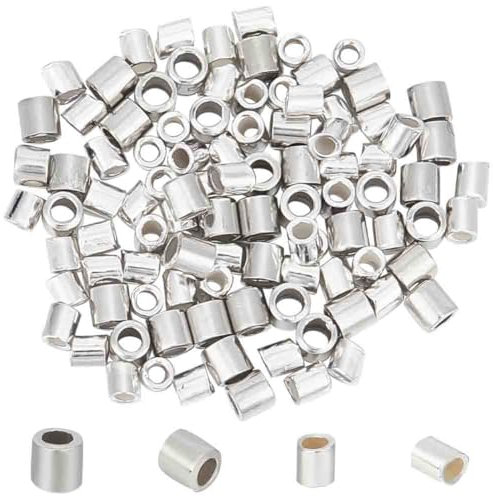 GOMAKERER 100 Stück 2 Größen 925 Sterling Silber Crimp Tube Perlen, 1.5~2x1.5~2mm Silberne Quetschperle Lose Abstandsperlen Schmuck-Quetschperlen Für Halskette, Armband, Schmuckherstellung
