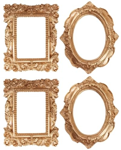 IMIKEYA 4 Stück kleine Bilderrahmen Gold Vintage Barockrahmen 12,3x10 cm Harz Mini Retro Fotorahmen ovaler und quadratischer Display Rahmen Bilderrahmen