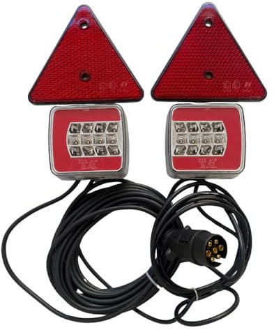 Keroppa, Juego de Luces LED Traseras de 7 polos, 6,5 m de Cable, Luces para Remolque, Todos los Vehículos, Triángulos Reflectantes,12-24 V, Fácil Instalación, Base Magnética, Homologadas