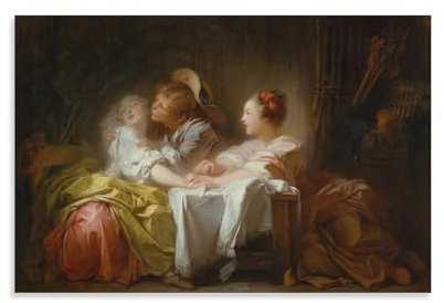 FUSHOU Poster, Motiv: The Stolen Kiss Jean-Honore Fragonard, Maler-Poster, Gemälde auf Leinwand, Wandkunst, Poster, Rollbild, Wanddekoration, Heimposter, 50 x 75 cm