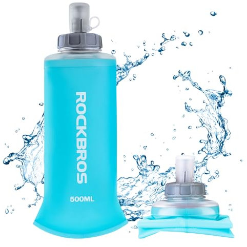 ROCKBROS Soft Flask Course 500ml Souple, Gourde Souple Pliable 17oz, Bouteille d’eau Souple avec Valve pour Sac d’hydratation Unisexes pour Sport Extérieur Randonnée Escalade Cousrse, Bleu