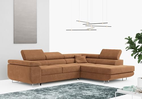 MKS MEBLE Ecksofa Orange Wohnzimmer - Wohnlandschaft - Schlafsofa mit Bettkasten - Ecksofa mit Schlaffunktion - Wohnzimmer L Couch - Polstersofa mit Bettkasten - Gustaw - Orange - Rechts