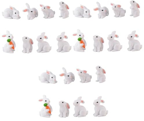 PRETYZOOM 24 STK Kaninchen-verzierung Für Cupcakes Feengarten Figur Armaturenbrett Dekorationen Osterhasen-Ornamente Auto Spielzeug Hase Tortenaufsatz Puppenhaus Pappbecher Weiß Kunstharz