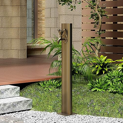 Springbrunnenpfosten für den Außenbereich, mit Wasserhahn und Edelstahl-Säule – freistehende Gartenwassersäule, mit Frostschutzpistole und Schlauchhalter