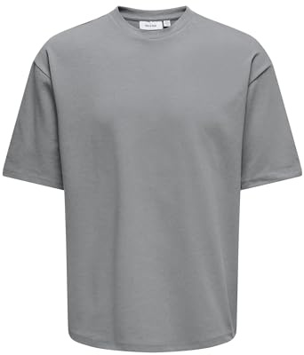 Only & Sons Herren T-Shirt Rundhals Oversize Fit Jersey Shirt Dropped Shoulder Design Top, Farben:Grau, Größe:XXL