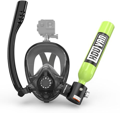 Mini Diving Tank with 0.5L Inflatable Snorkel Mask with Full Face Diving Mask, Pony Bottle, Air Tank for Recreational Snorkeling, Shallow Diving