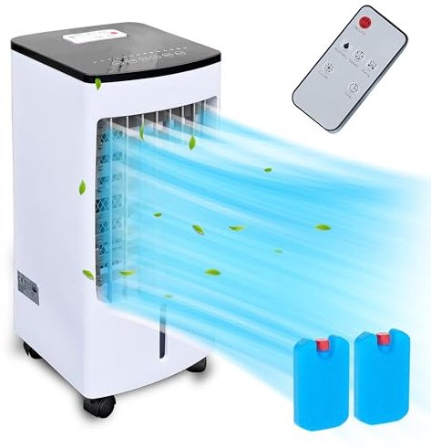 JUNG LIFEAIR Klimaanlage Mobil ohne Abluftschlauch, mit Fernbedienung, Timer 15,5 Std, 60 dBA, 2in1 - Luftkühler, Ionisator, Mobile Ventilator mit Wasserkühlung, Mobiles Klimagerät leise