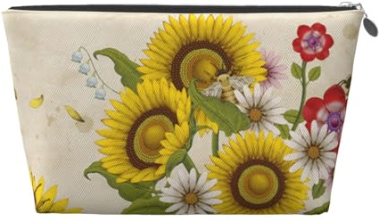 FZGGWYHL Bees Sunflowers Daisy Rose Flowers Printed Leather Travel Toiletry Bag Zip Cosmetic Bag Travel Organizer, silber, Einheitsgröße
