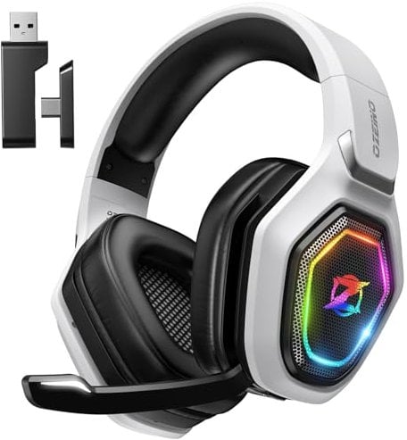 Ozeino Wireless Gaming Headset for PC, Ps5, Ps4-2.4GHz Lossless Audio USB & Type-C Ultra Stable Gaming Headphones with 40Hr Battery Gamer Headset, Flip Microphone for Switch, Laptop, Mobile, Mac