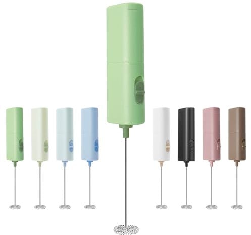 ELMWAY Electric Milk Frother – Handheld Battery Operated Foam Maker & Electric Whisk for Coffee, Lattes & Matcha, Portable & Easy to Use (2 AA Batteries Required) – Green