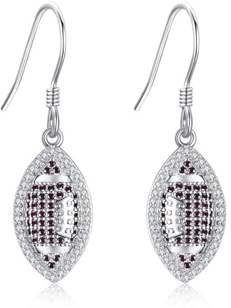 VENACOLY Rugby Ohrringe 925 Sterling Silber Sport Ohrringe Dangle Hebel Rückseite 2 Count 0.62 Zoll Silber Poliert Rugby Baumel Ohrringe Damen