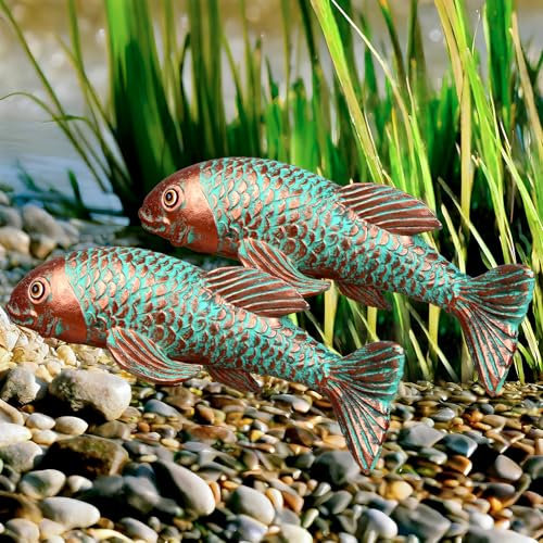 PaLuQiYa Gartenstatuen, Koi-Fisch-Dekor, Set mit 2 antiken Koi-Fischen, Gartenstatue, Fisch-Skulptur, Garten für den Außenbereich, Terrassendekoration, Hinterhof und Küche, Dekoration