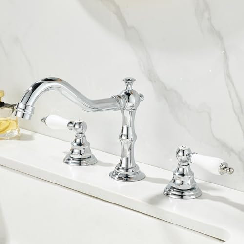 ZYCDP Miscelatore Lavabo Bagno 3 Fori Vintage, Miscelatore Vintage Lavabo Bagno 2 Manopole Rubinetto Bagno Lavabo Caldo e Freddo Cromato