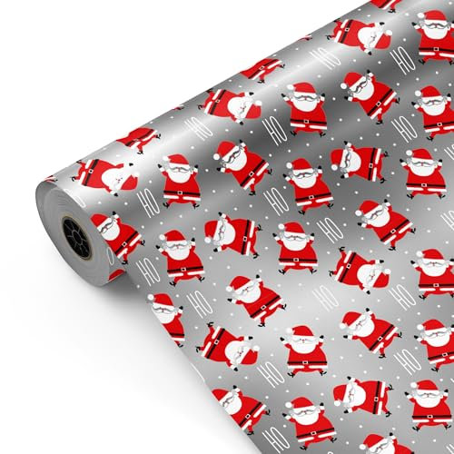 Rouleau de papier cadeau, grand rouleau 62 cm x 100 m • Papa NOEL HO HO ARGENT • Idéal pour : magasins, commerces, cadeaux, anniversaires, baby shower mariages [FP Fiesta Paper]