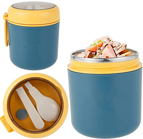 QINGLANG Vacuum Insulated Food Container 530ml Insulated Food Flask Thermal Meal Box for Hot Food Wide Mouth Food Jar with Foldable Spoon Portable Thermal Insulated Box for School Office Work