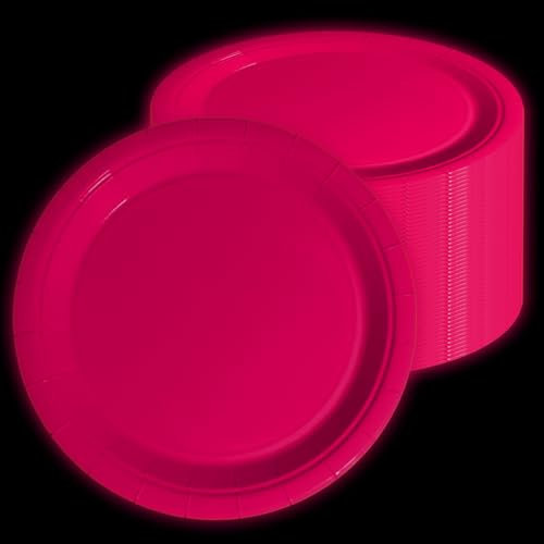 APUXXJUPA Glow in The Dark Neon Birthday Plates, 50 Pcs 23 x 23 cm Red Bulk Paper Plates Let's Glow Party Decorations for Neon Party Supplies