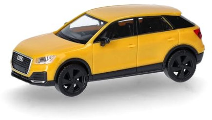 Herpa Modellauto Audi Q2, vegasgelb, Miniatur im Maßstab 1:87, Sammlerstück, Made in Germany, Modell aus Kunststoff